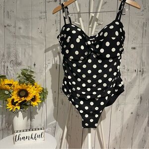 Catalina Black White Polka Dot Bathing Suit Sz XL 16/18 Preowned